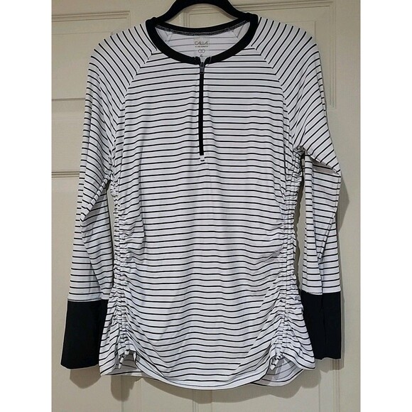 Calia Black/White Stripe Athletic Rashguard 1/4 Zip Shirt Women’s XL EUC - Picture 1 of 9